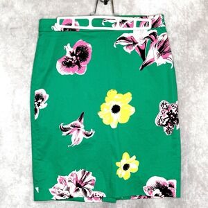 J. Crew Women's The Pencil Skirt #37532 Size 2 Kelly Green w/ Large Floral Print